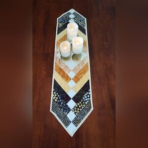 Gorgeous Gold & Black! NEW HANDMADE Quilted Batik Table Runner -  12 X 46"